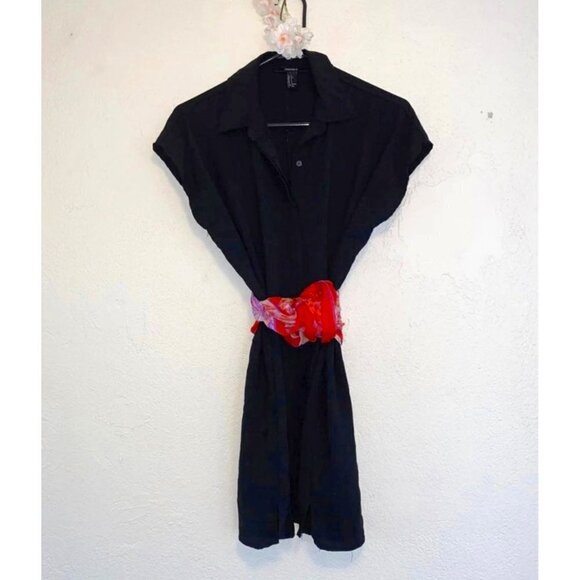 Forever 21 women’s blouse small black Oversized Tunic button down shirt top long - Picture 1 of 6